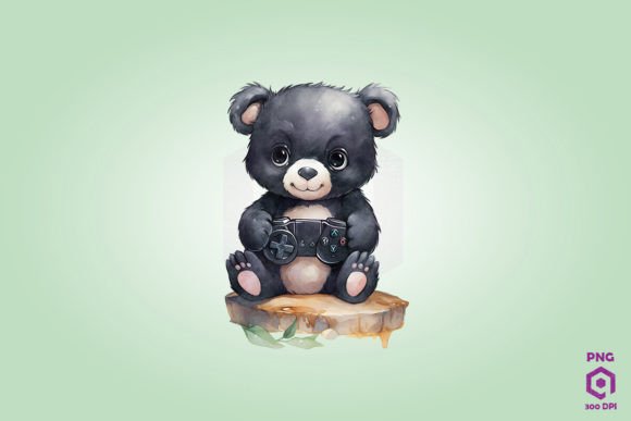 Black Bear Playing Video Game: A Playful Illustration for Modern Design Projects