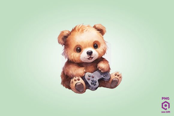 Brown Bear Playing Video Game Graphics for Illustrations & Commercial Use