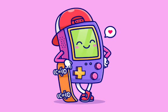 Cute Game Controller with Skateboard Graphics for Illustrations & Digital Selling