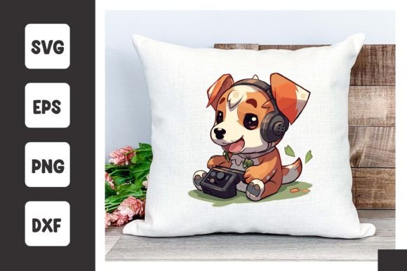 Cute Puppy Playing Video Game SVG Graphics for Branding & Illustrations