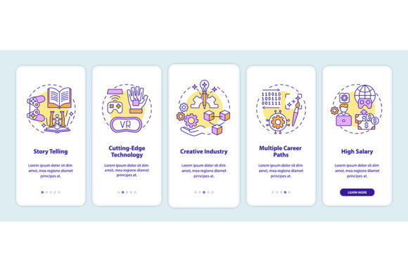 Game Design Industry Benefits App Pages: Graphics for Brand Storytelling