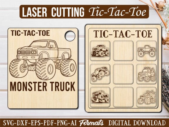 Monster Truck Tic Tac Toe Puzzle Game Graphics for Laser Engraving Projects