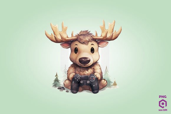 Moose Playing Video Game Graphics for Commercial Use